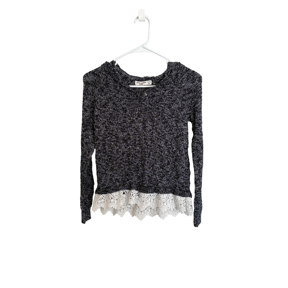 Abercrombie Kids Girls 11/12 Gray Marled Knit Lace Hem Long Sleeve Sweater
